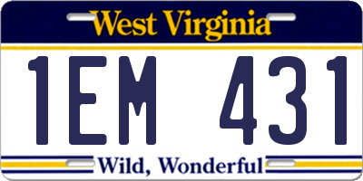 WV license plate 1EM431