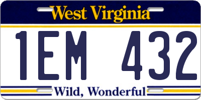 WV license plate 1EM432