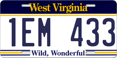WV license plate 1EM433