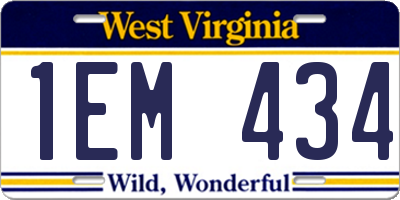 WV license plate 1EM434