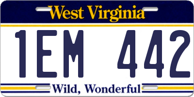 WV license plate 1EM442
