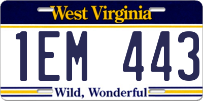 WV license plate 1EM443