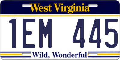 WV license plate 1EM445