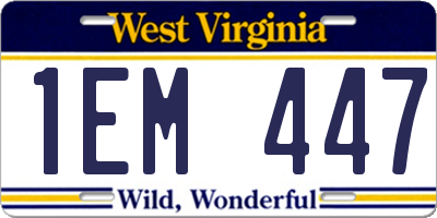 WV license plate 1EM447