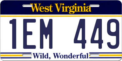 WV license plate 1EM449