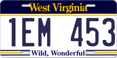 WV license plate 1EM453