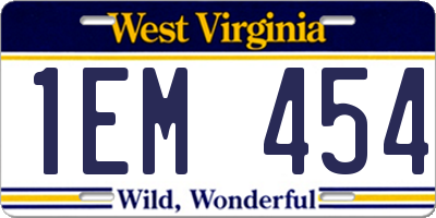 WV license plate 1EM454