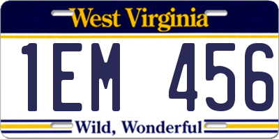 WV license plate 1EM456
