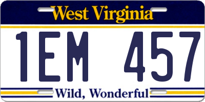 WV license plate 1EM457