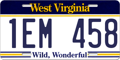 WV license plate 1EM458