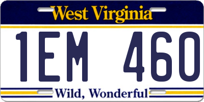 WV license plate 1EM460