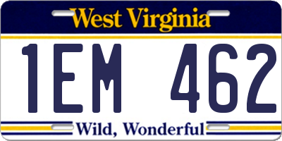 WV license plate 1EM462