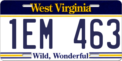 WV license plate 1EM463