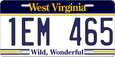 WV license plate 1EM465