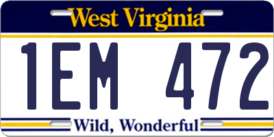 WV license plate 1EM472