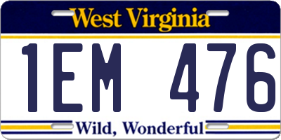 WV license plate 1EM476