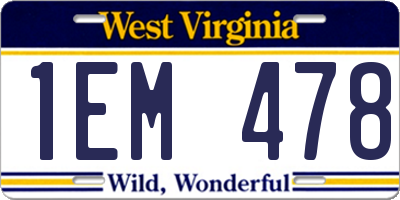 WV license plate 1EM478