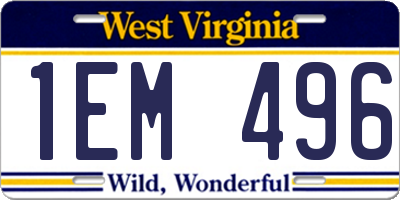 WV license plate 1EM496