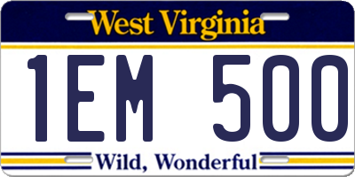 WV license plate 1EM500