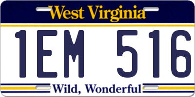 WV license plate 1EM516