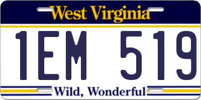 WV license plate 1EM519