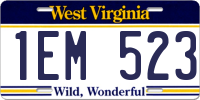 WV license plate 1EM523