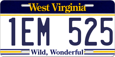 WV license plate 1EM525