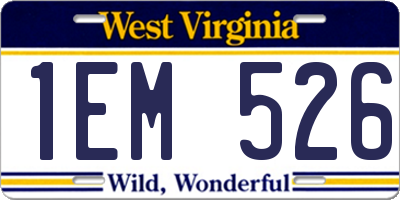 WV license plate 1EM526