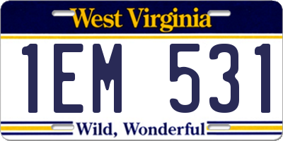 WV license plate 1EM531