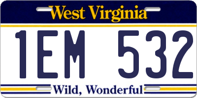 WV license plate 1EM532