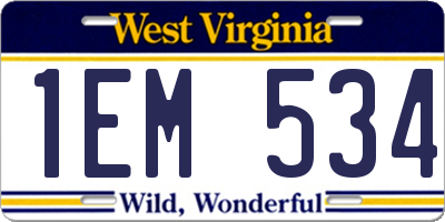 WV license plate 1EM534