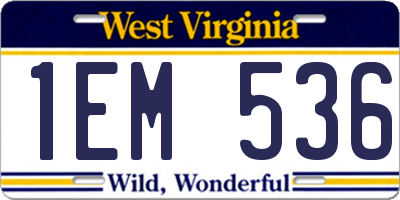 WV license plate 1EM536