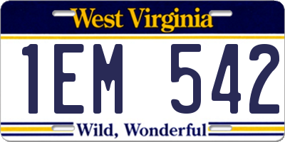 WV license plate 1EM542