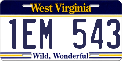 WV license plate 1EM543