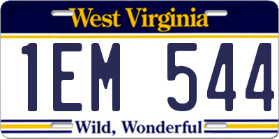 WV license plate 1EM544