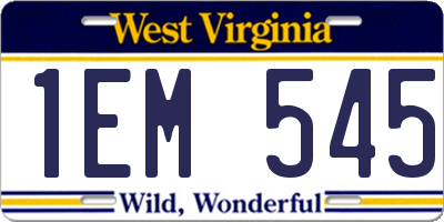WV license plate 1EM545