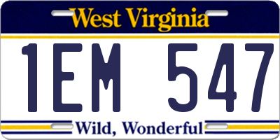 WV license plate 1EM547