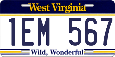 WV license plate 1EM567