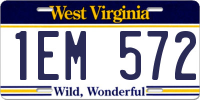 WV license plate 1EM572
