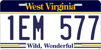 WV license plate 1EM577