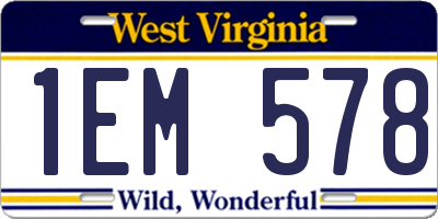 WV license plate 1EM578
