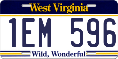 WV license plate 1EM596