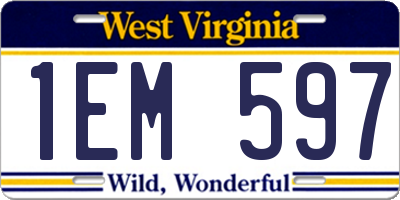 WV license plate 1EM597