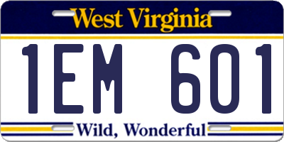 WV license plate 1EM601