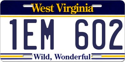 WV license plate 1EM602