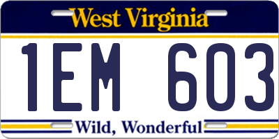 WV license plate 1EM603