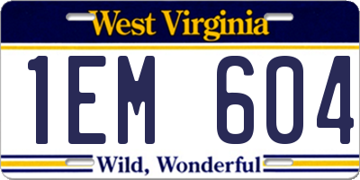 WV license plate 1EM604