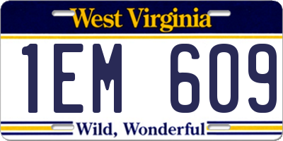 WV license plate 1EM609
