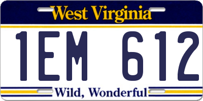 WV license plate 1EM612