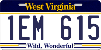 WV license plate 1EM615